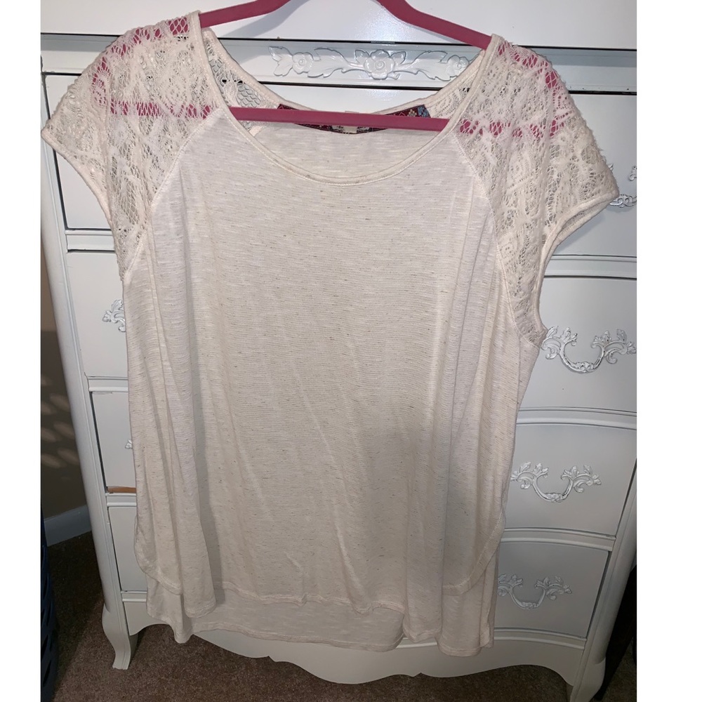 White Blouse with lace shoulder detail!! So cute!!
